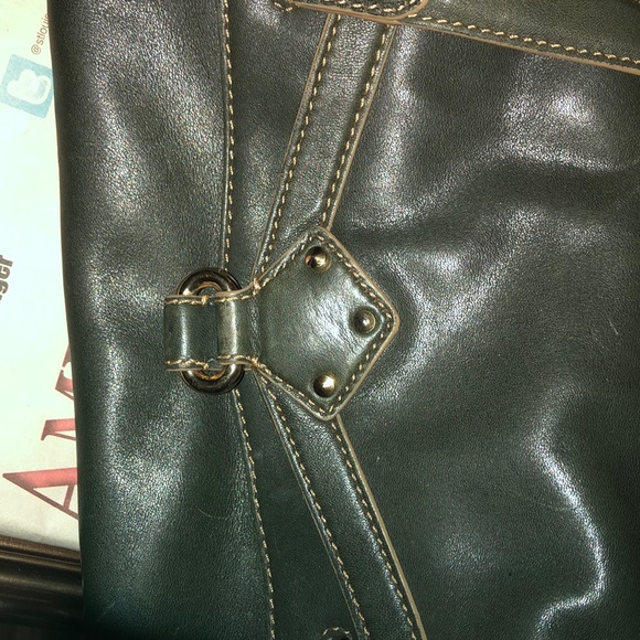 Vintage Cole Haan Paige Fog Leather Barrel Purse - Picture 4 of 16